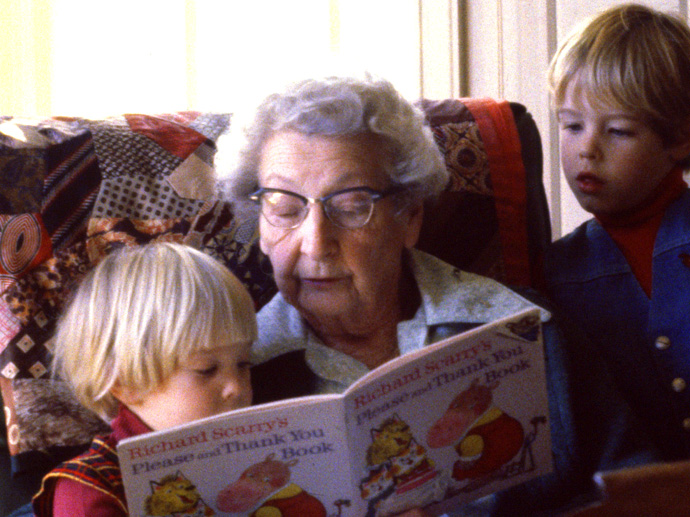 Mabel Riddle White reads to her great grandsons, David and Michael in 1980